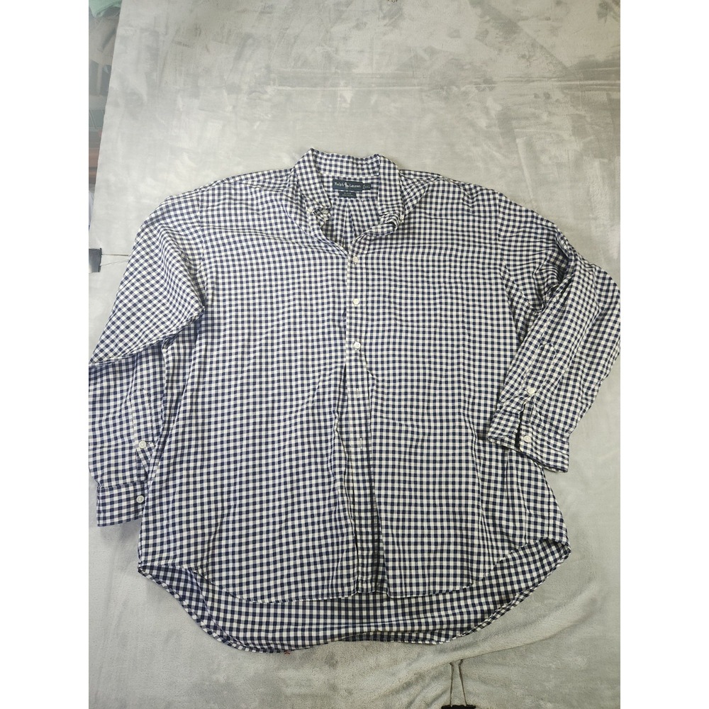 Ralph Lauren Blake Men's XXL Blue Gingham Button Down Long Sleeve Pocket